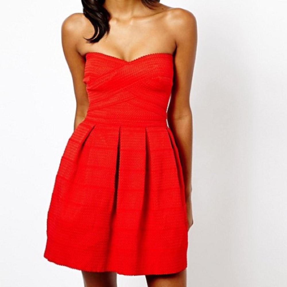 Strapless Summer Bright Red Coral Dress XS / US 2